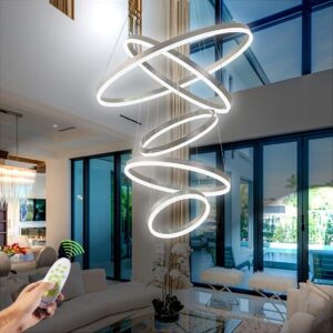 Modern Chandelier,Dimmable Modern Led Chandelier 5 Rings Big Chandelier for High Ceiling Chandelier for Dining Room,Contemporary Acrylic Modern Led Pendant Chandelier Light Fixture with Remote Control Modern Chandelier,Dimmable Modern Led Chandelier 5 Rings Big Chandelier for High Ceiling Chandelier for Dining Room,Contemporary Acrylic Modern Led Pendant Chandelier Light Fixture with Remote Control