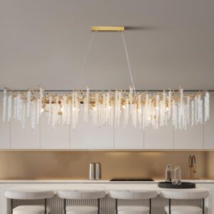 Gold Crystal Chandelier, Modern 70.8″ Rectangular Chandeliers for Dining Room,K9 Large Luxury Flush Mount Chandelier for Foyer Living Room,Kitchen Island Hanging Light Fixture Gold Crystal Chandelier, Modern 70.8″ Rectangular Chandeliers for Dining Room,K9 Large Luxury Flush Mount Chandelier for Foyer Living Room,Kitchen Island Hanging Light Fixture