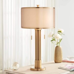 Possini Euro Design Granview Modern Table Lamp 32 1/2″ Tall Brass Column Taupe Organza Outer Off White Linen Inner Drum Shade for Bedroom Living Room House Bedside Nightstand Home Office Entryway Possini Euro Design Granview Modern Table Lamp 32 1/2″ Tall Brass Column Taupe Organza Outer Off White Linen Inner Drum Shade for Bedroom Living Room House Bedside Nightstand Home Office Entryway