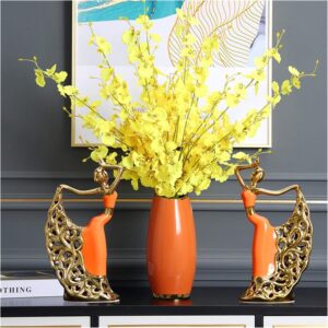 Statue Sculpture Desktop Decoration TV Background Wall Furnishings Floor Accessories Light Luxury High-end Living Room Wine Cabinet Ceramic Figures Modern Orange Feng Shui Collectible Figurines Gift A