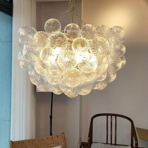 Bubble Chandeliers Swirled Clear Ribbed Blown Glass Globe Art Deco Dia 32″ Decorative Bowl Light Fixture for Living Room, Bedroom, Kitchen Island Bubble Chandeliers Swirled Clear Ribbed Blown Glass Globe Art Deco Dia 32″ Decorative Bowl Light Fixture for Living Room, Bedroom, Kitchen Island