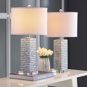 SAFAVIEH Lighting Collection Skagway Modern Art Deco Black/ Cream 26-inch Bedroom Living Room Home Office Desk Nightstand Table Lamp Set of 2 (LED Bulbs Included)